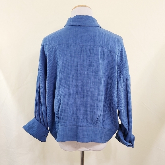 Free People Sunstreaks tie front top blue cotton Women's size large - Picture 4 of 9